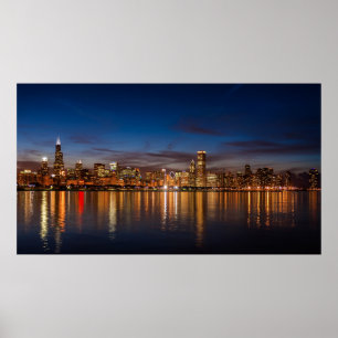 Póster Línea Aérea De Chicago De Noche