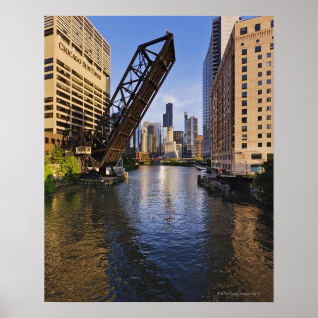 Póster Línea aérea de Chicago desde el puente Kinzie St (Frente)