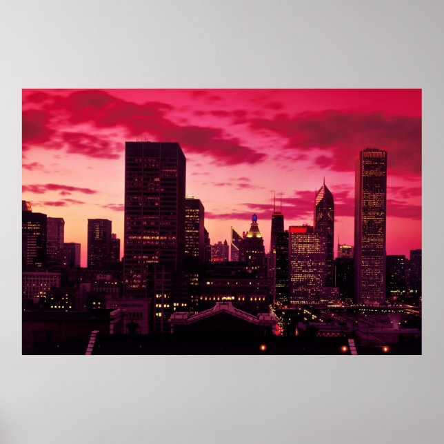 Póster Línea aérea de Chicago en Dusk (Frente)