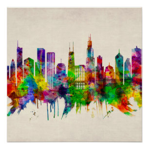 Póster Línea aérea de Chicago Illinois