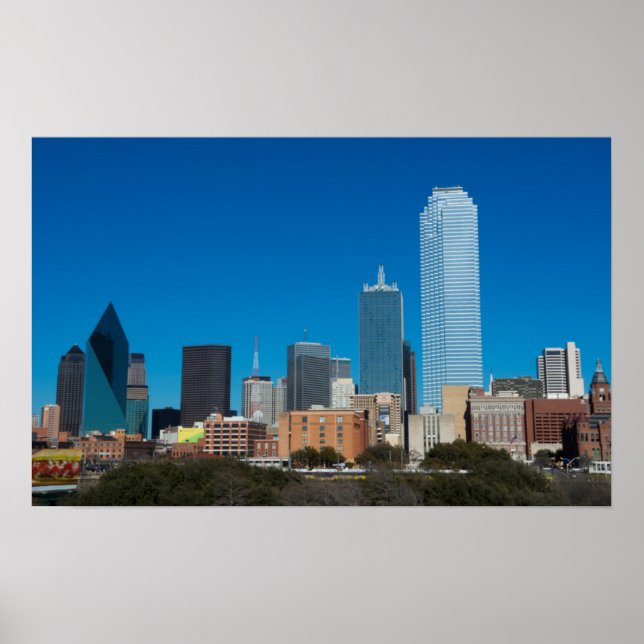Póster Línea aérea de Dallas Texas al atardecer (Frente)