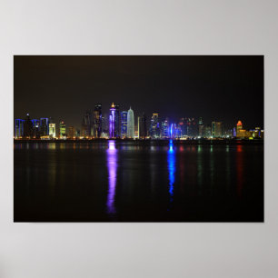 Póster Línea aérea de Doha, Qatar en poster nocturno