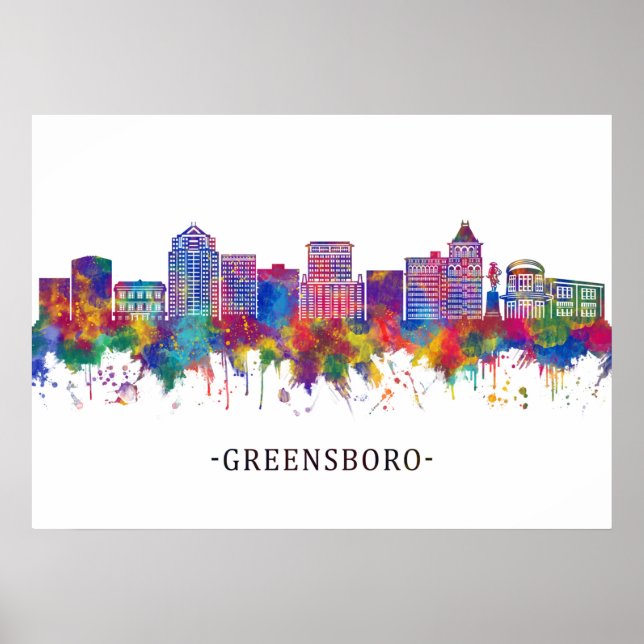 Póster Línea aérea de Greensboro Carolina del Norte (Frente)