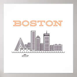 Póster Línea aérea de la ciudad de Boston, Boston Mamá el