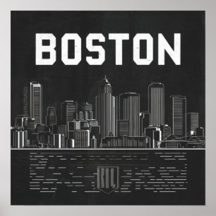 Póster Línea aérea de la ciudad de Boston, Boston Mamá el