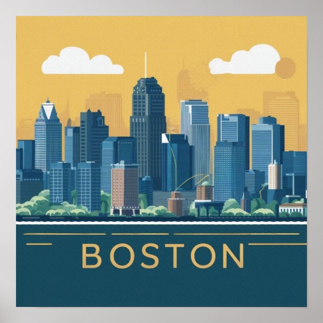 Póster Línea aérea de la ciudad de Boston, Boston Mamá el (Frente)