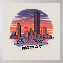 Póster Línea aérea de la ciudad de Boston, Boston Mamá el