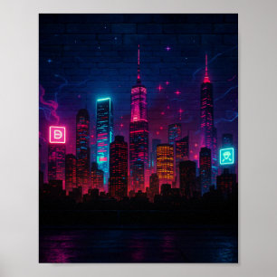 Póster Línea aérea de la ciudad de Neon: retrofuturismo