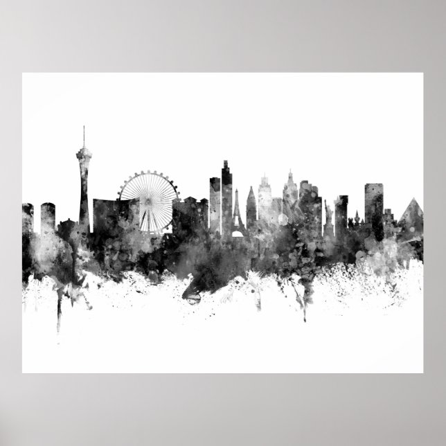 Póster Línea aérea de Las Vegas Nevada Blanco negro (Frente)