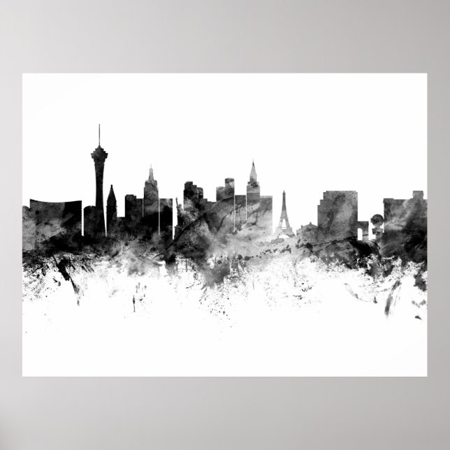 Póster Línea aérea de Las Vegas Nevada Blanco negro (Frente)