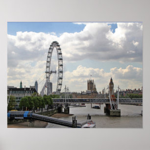 Póster Línea aérea de Londres Inglaterra, Big Ben, Ojo de