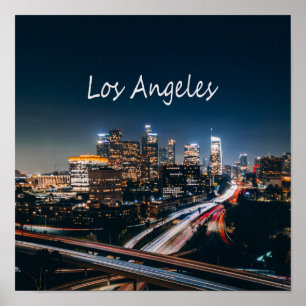 Póster Línea aérea de Los Ángeles California en la noche