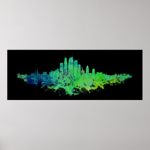 Póster Línea aérea de Los Ángeles City Skyline - Azul ver