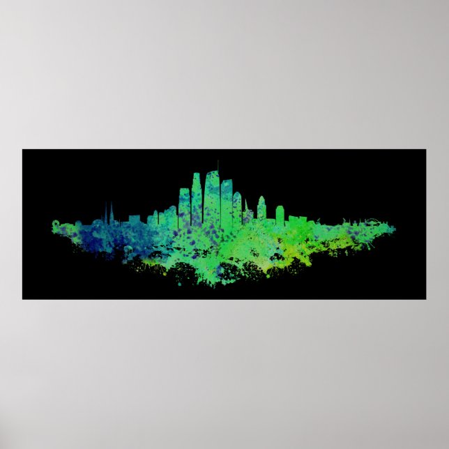 Póster Línea aérea de Los Ángeles City Skyline - Azul ver (Frente)