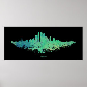 Póster Línea aérea de Los Ángeles City Skyline - Mint Gre