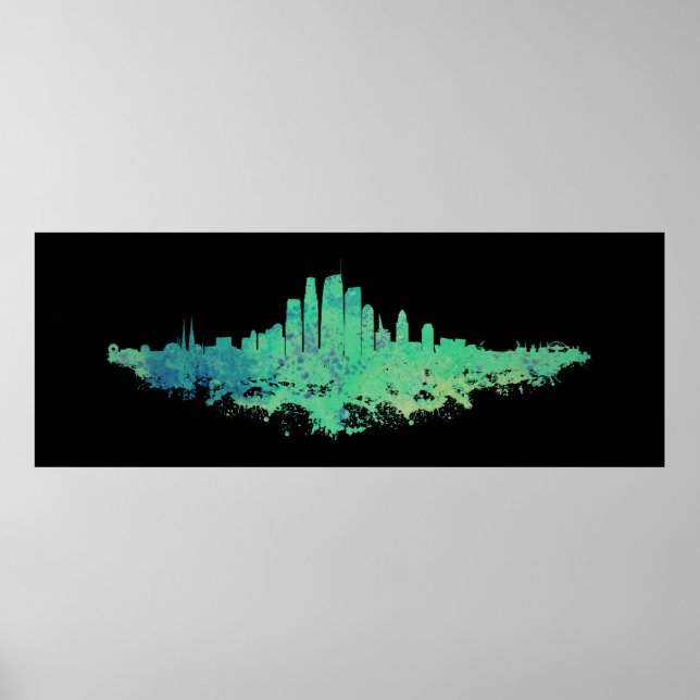 Póster Línea aérea de Los Ángeles City Skyline - Mint Gre (Frente)