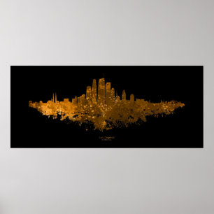 Póster Línea aérea de Los Ángeles City Skyline - Naranja