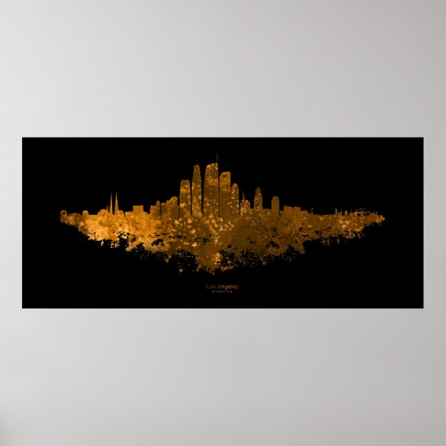 Póster Línea aérea de Los Ángeles City Skyline - Naranja (Frente)