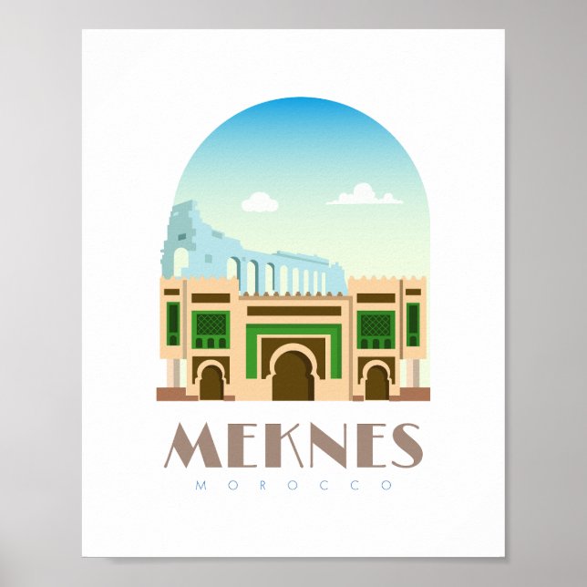 Póster Línea aérea de Marruecos en la ciudad de Meknes (Frente)