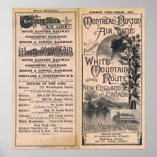 Póster Línea Aérea de Montreal y Boston (Frente)