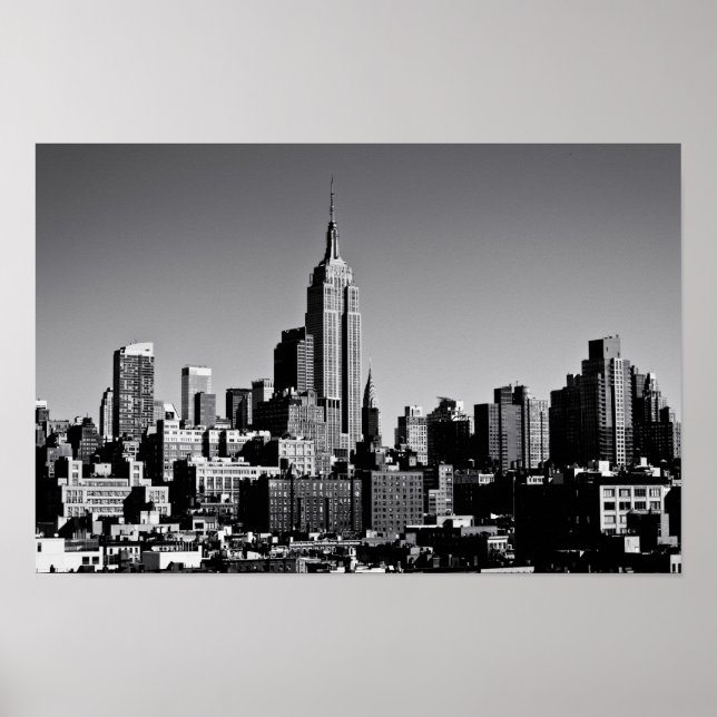 Póster Línea aérea de Nueva York en blanco y negro (Frente)