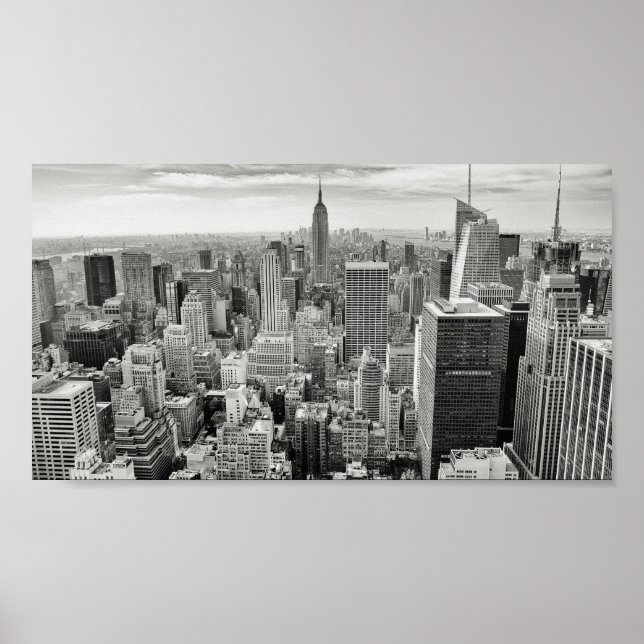 Póster Línea aérea de Nueva York en blanco y negro (Frente)