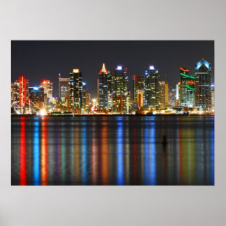 Póster Línea aérea de San Diego de noche