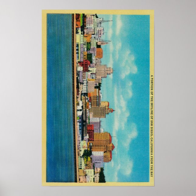 Póster Línea aérea de San Diego desde la bahía de San Die (Frente)
