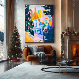 Póster Línea aérea de Tokio con torre en estilo artístico