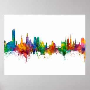 Póster Línea aérea de Wroclaw Poland Skyline