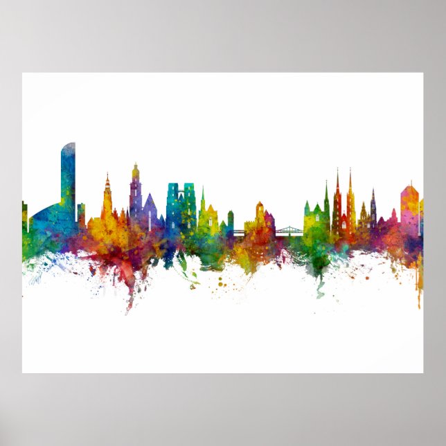 Póster Línea aérea de Wroclaw Poland Skyline (Frente)