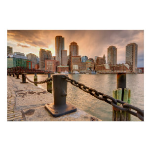 Póster Línea aérea del distrito financiero de Boston