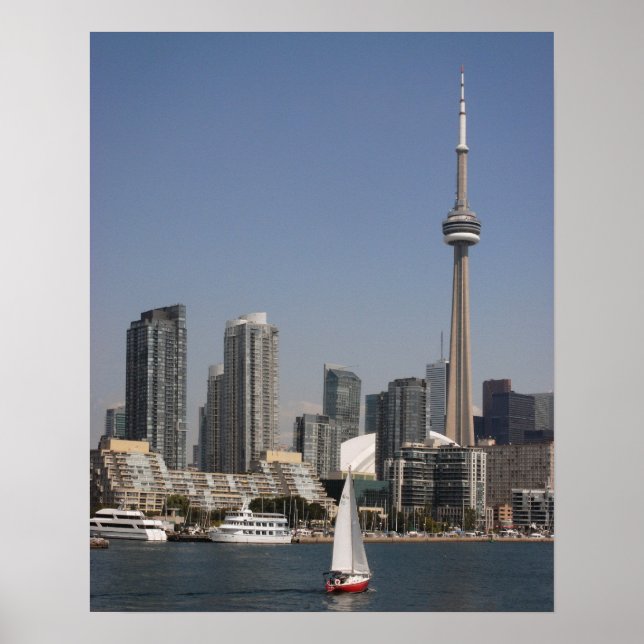 Póster Línea aérea del puerto de Toronto con barco rojo (Frente)
