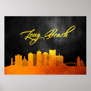 Póster Línea aérea dorada Long Beach California