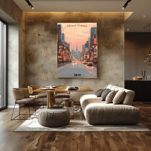 Póster Línea aérea minimalista de Tokio: tonos sutiles en