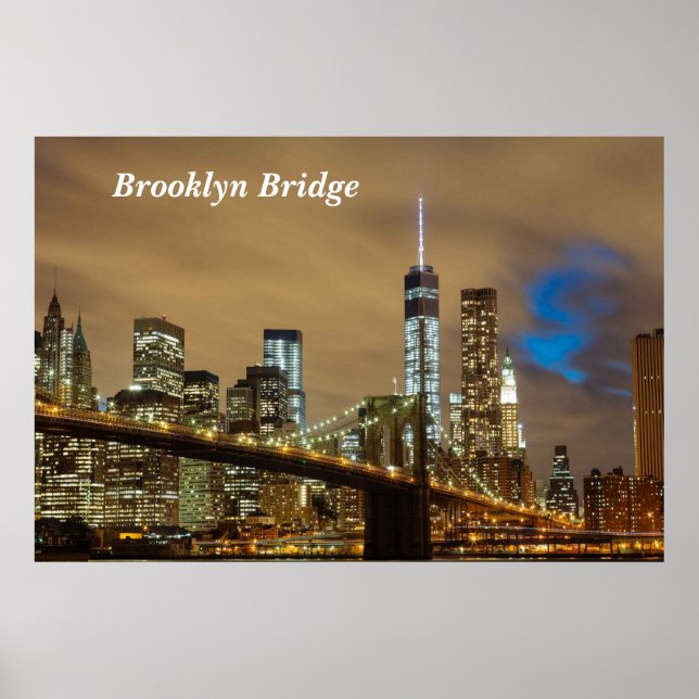 Póster Línea aérea NY City Skyline del puente de Brooklyn (Frente)