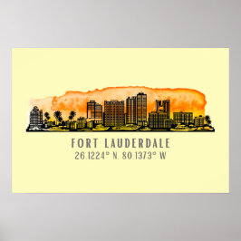 Póster Línea aérea y coordenadas de Fort Lauderdale