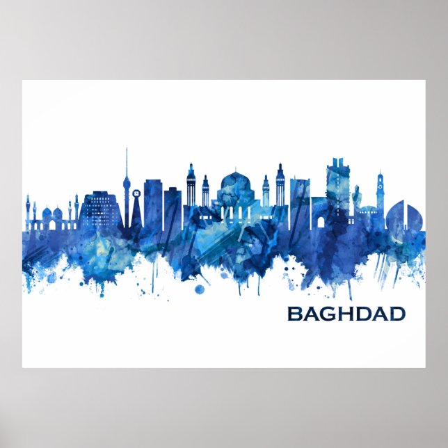 Póster Línea Azul del Skyline Iraq de Bagdad (Frente)