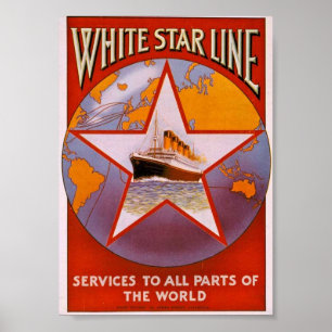 Póster Línea blanca poster de la estrella del vintage del