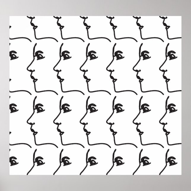 Póster Línea continua, perfiles faciales, ilustraciones a (Frente)