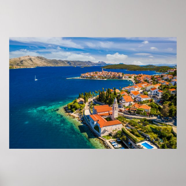 Póster Línea costera | Ciudad de Korcula, isla de Korcula (Frente)
