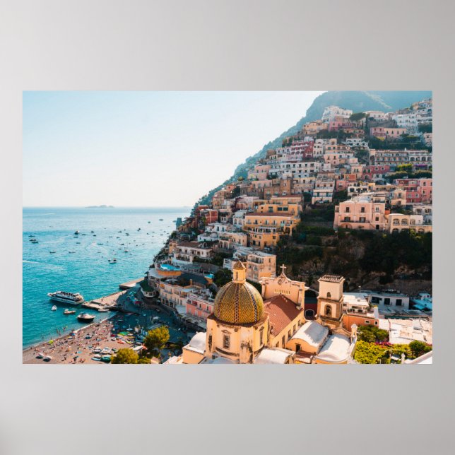 Póster Línea costera | Positano Italia, Aldea Cliffside (Frente)