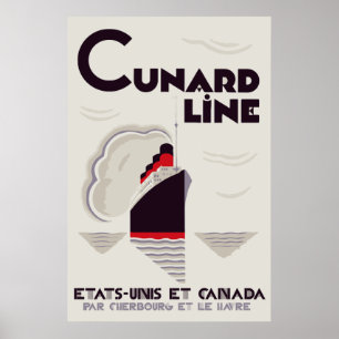 Póster Línea Cunard Estilo Art Decó