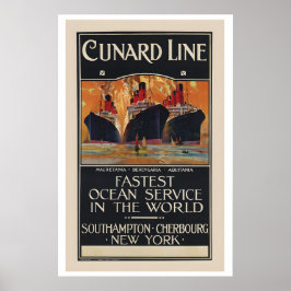 Póster Línea Cunard: Servicio Oceánico más Rápido del Mun