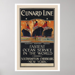 Póster Línea Cunard: Servicio Oceánico más Rápido del Mun