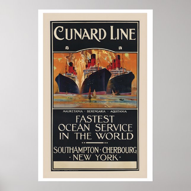 Póster Línea Cunard: Servicio Oceánico más Rápido del Mun (Frente)