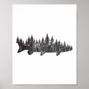 Póster Línea de árboles del bosque de pino almizclado - Á