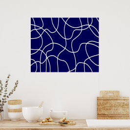 Póster Línea de arte: Blanco sobre azul oscuro