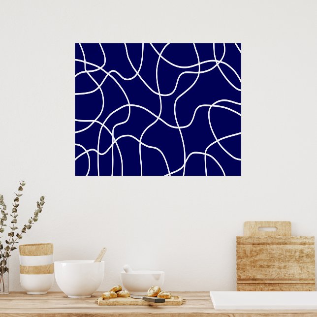 Póster Línea de arte: Blanco sobre azul oscuro (Cocina)