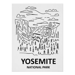 Póster Línea de arte del Parque Nacional Yosemite